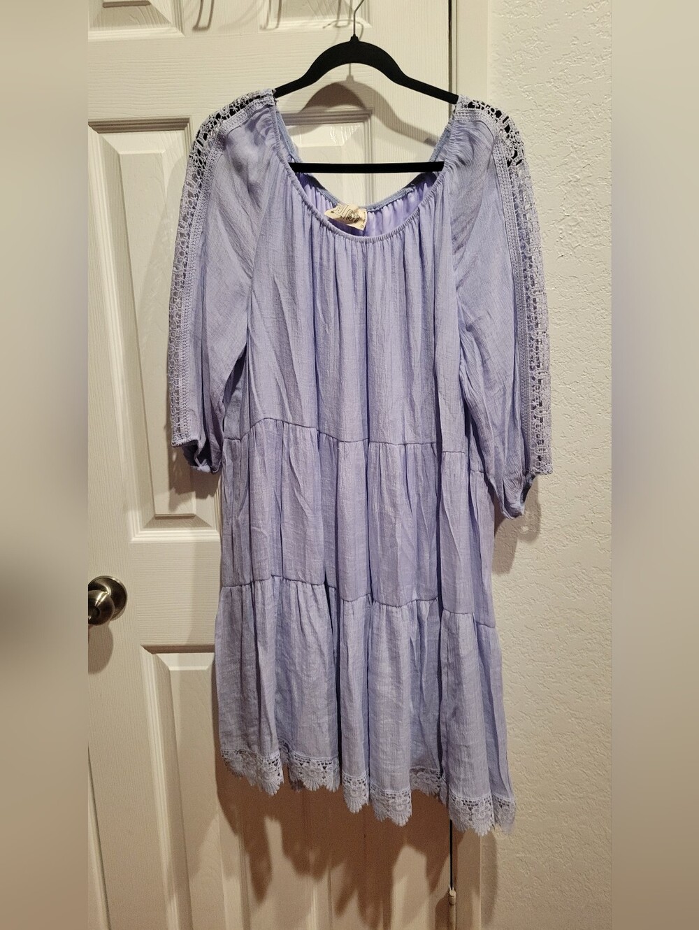 Just Found  Lavender Tiered Crochet-Sleeve Dress